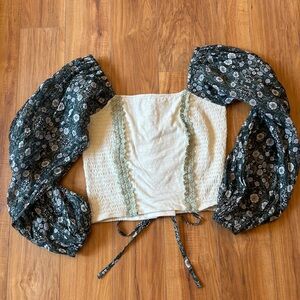 Fever Cream Flutter Sleeve Crop Top, Anthropologie